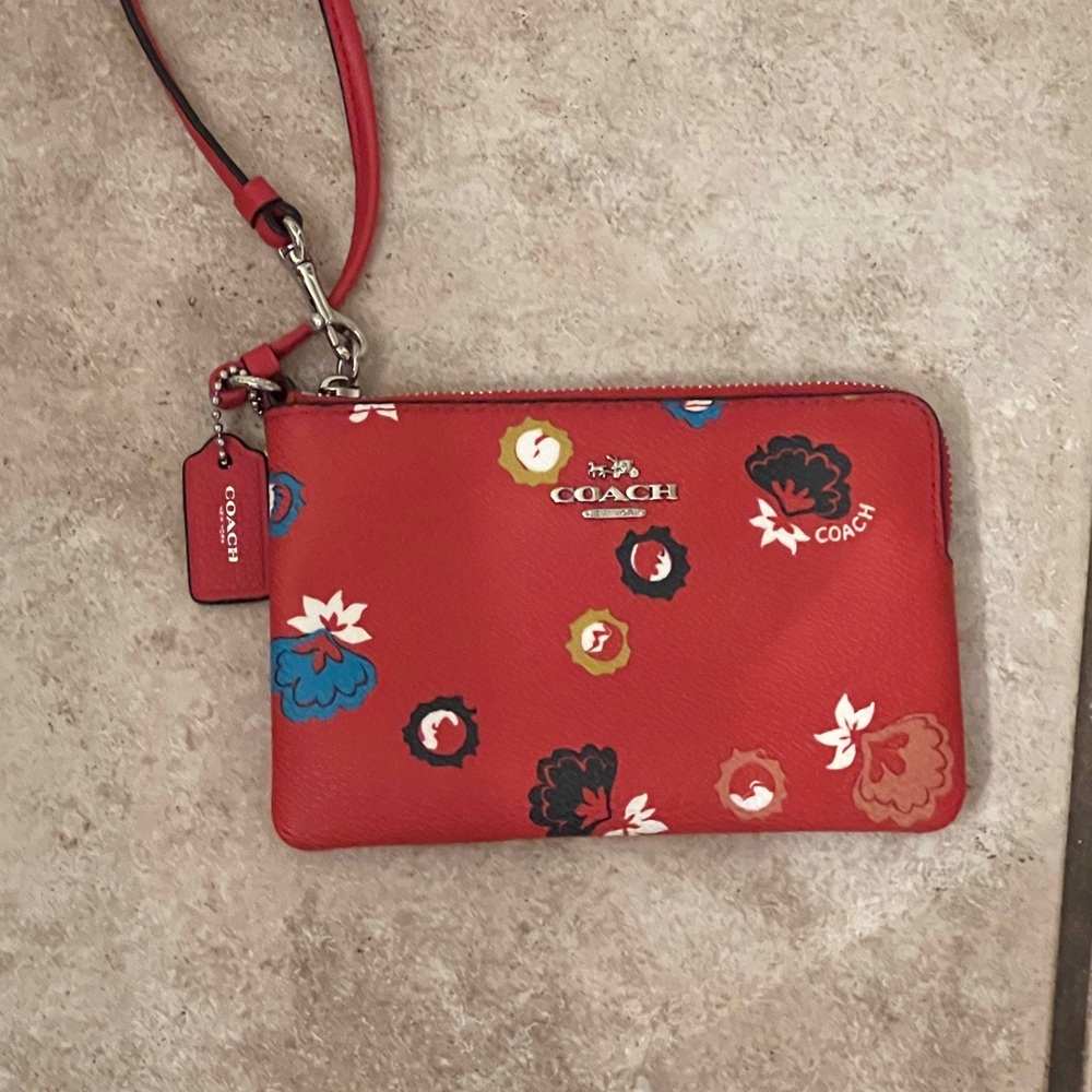Coach Red Floral Wristlet